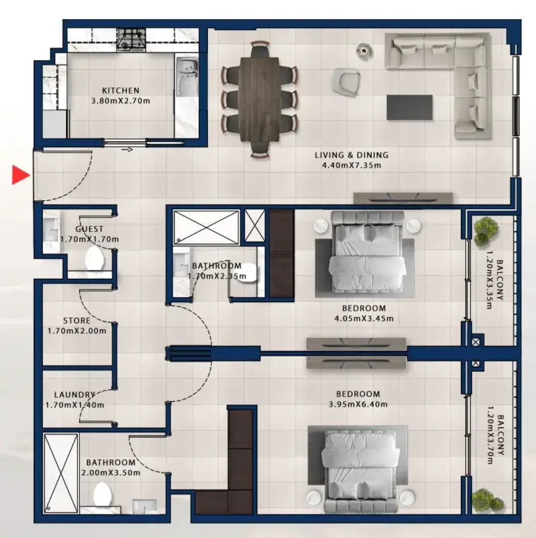 2 Bedrooms in Asayel Apartments at MJL
