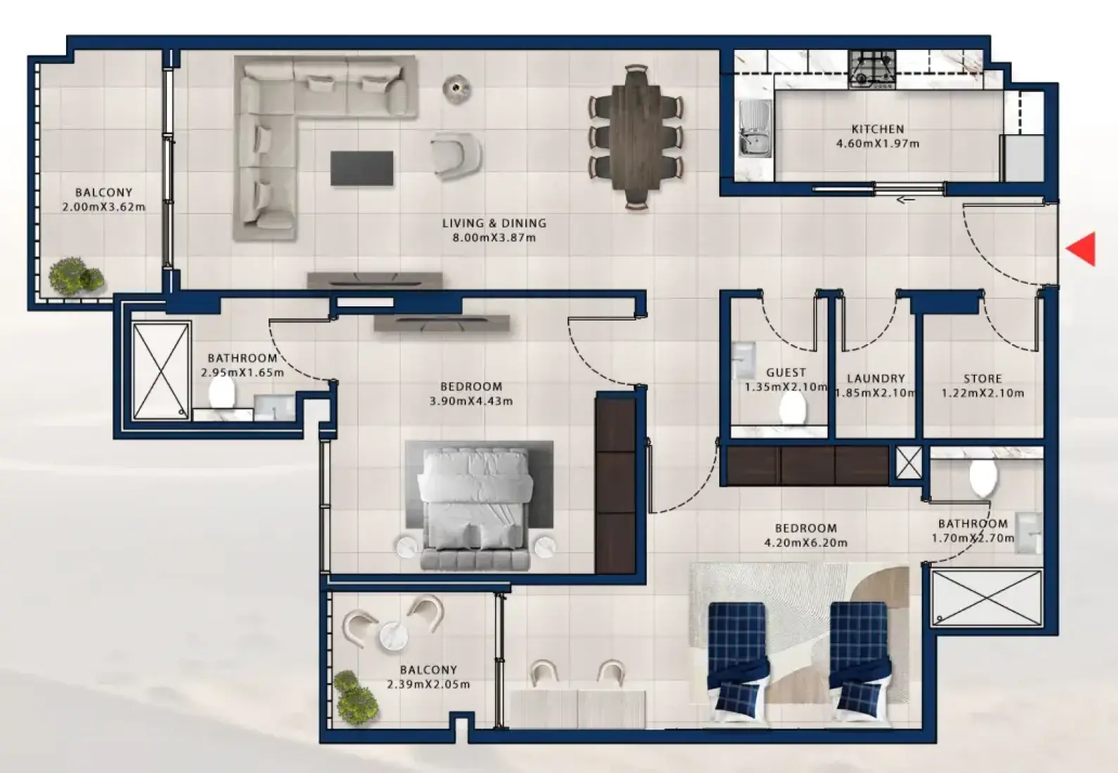 2 Bedrooms in Asayel Apartments at MJL