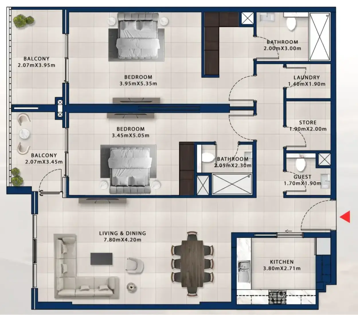 2 Bedrooms in Asayel Apartments at MJL