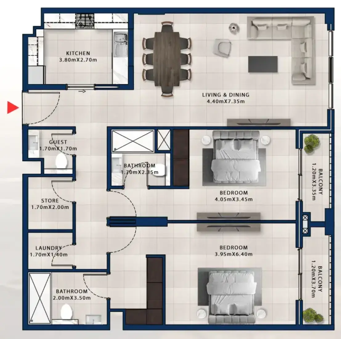 2 Bedrooms in Asayel Apartments at MJL