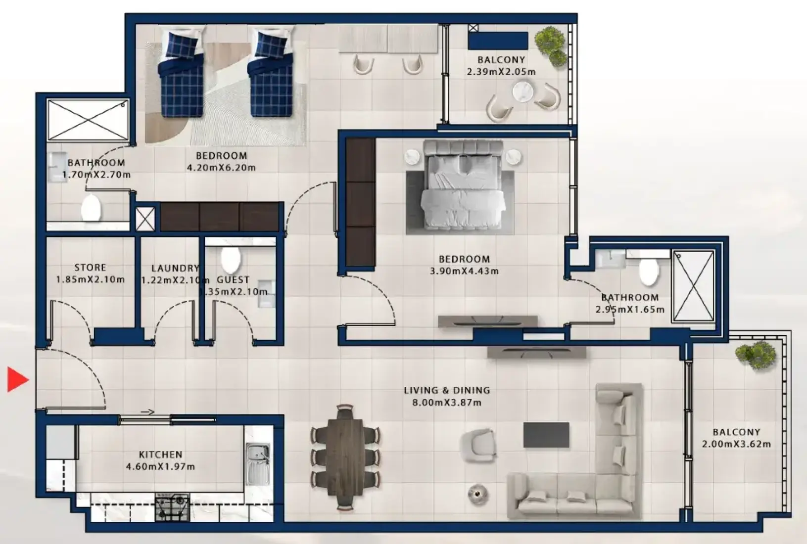 2 Bedrooms in Asayel Apartments at MJL