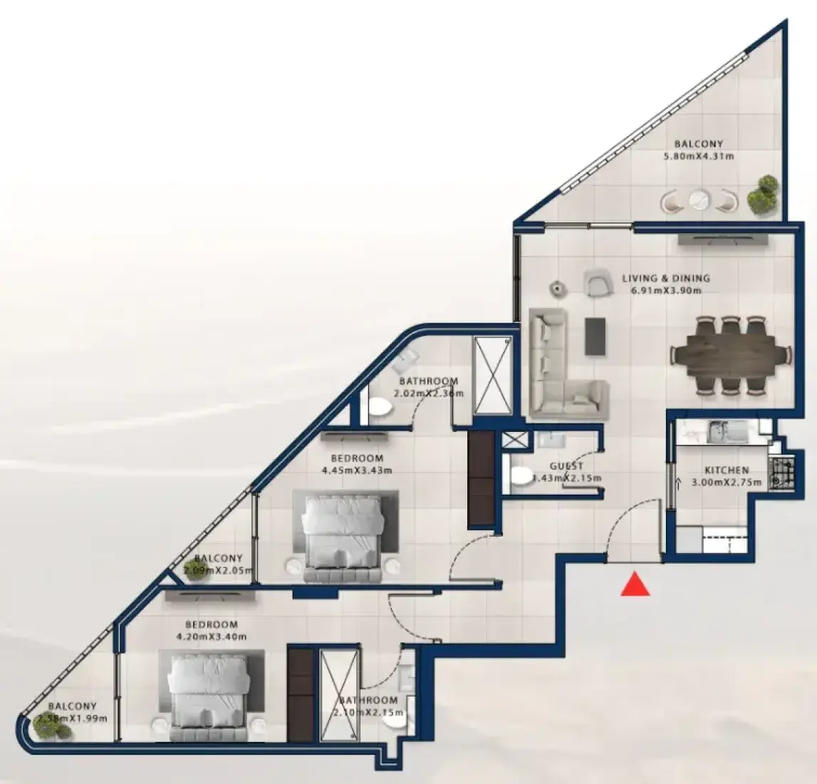 2 Bedrooms in Asayel Apartments at MJL