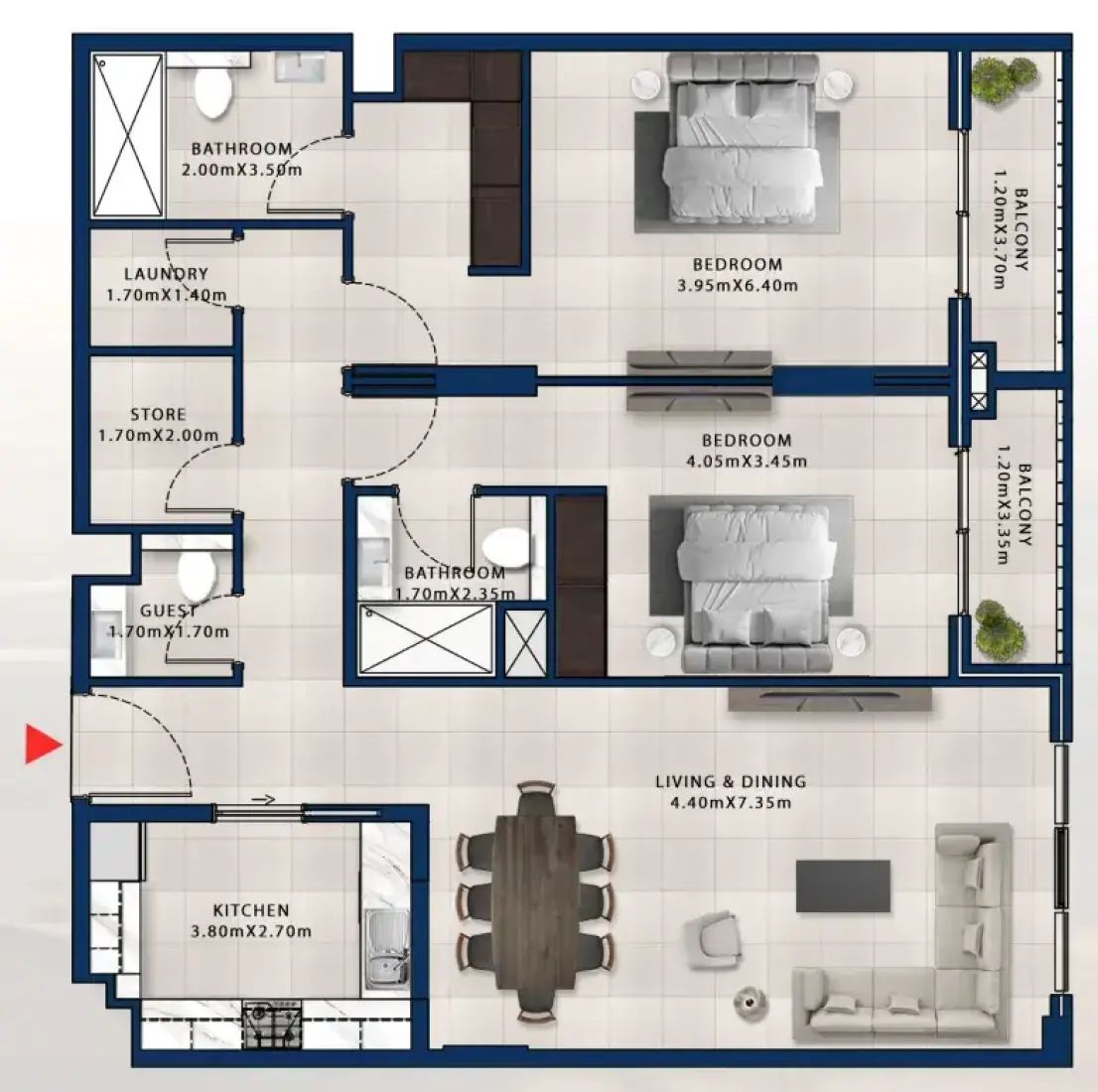 2 Bedrooms in Asayel Apartments at MJL