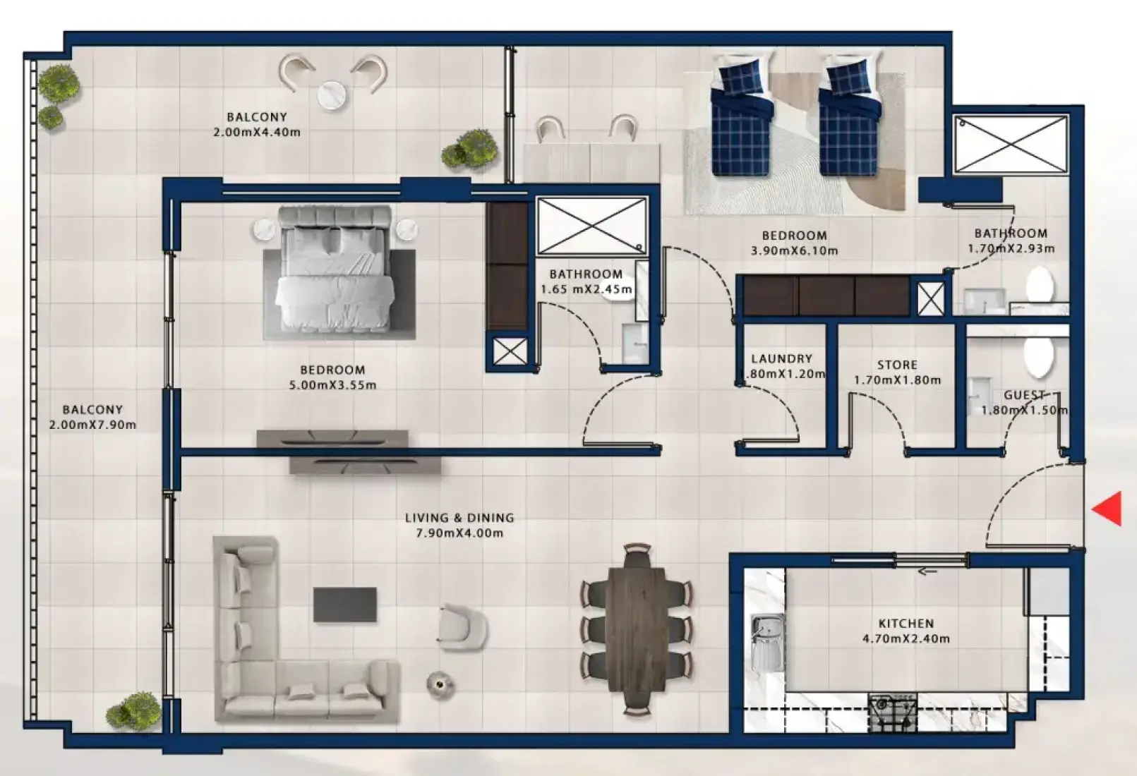 2 Bedrooms in Asayel Apartments at MJL