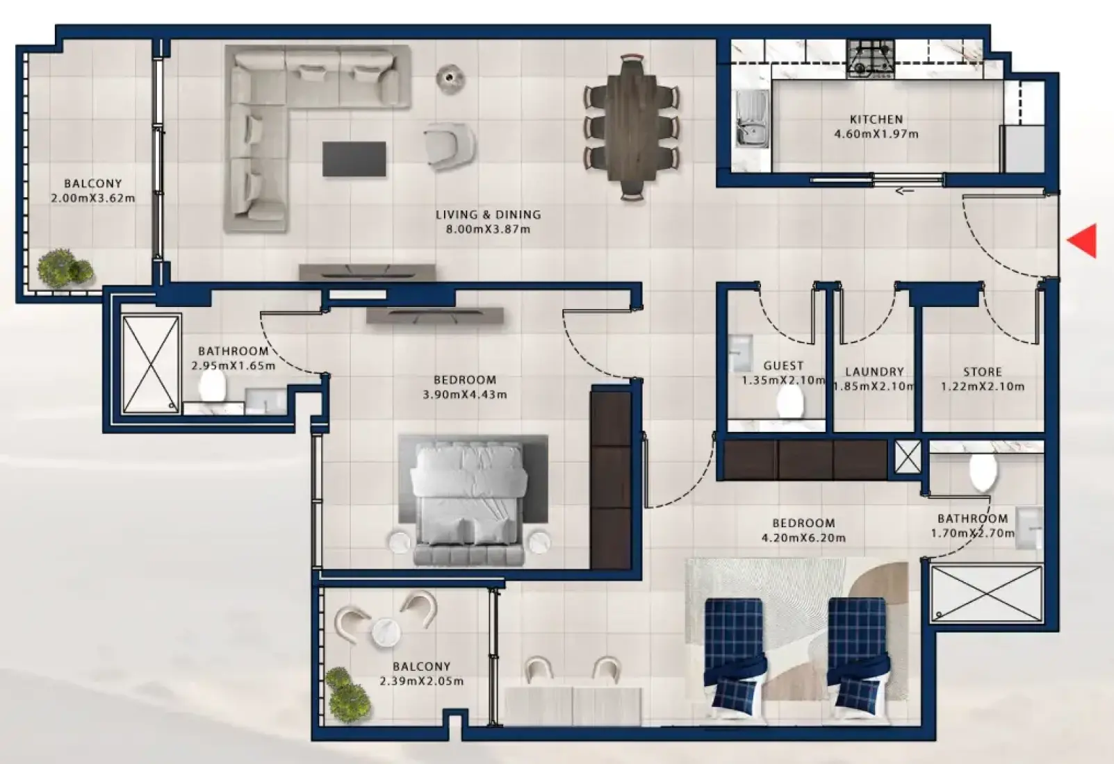 2 Bedrooms in Asayel Apartments at MJL