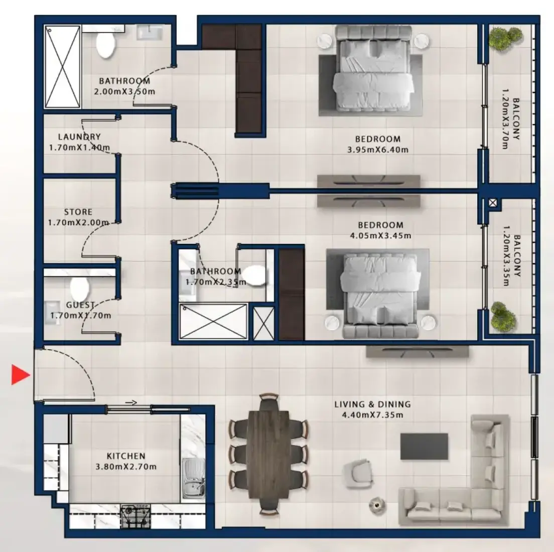2 Bedrooms in Asayel Apartments at MJL