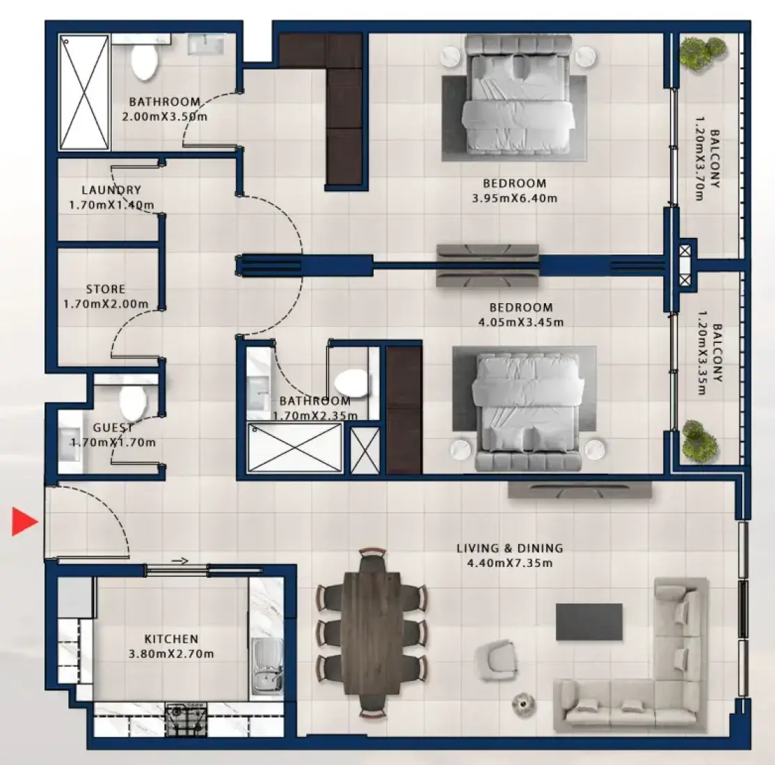 2 Bedrooms in Asayel Apartments at MJL