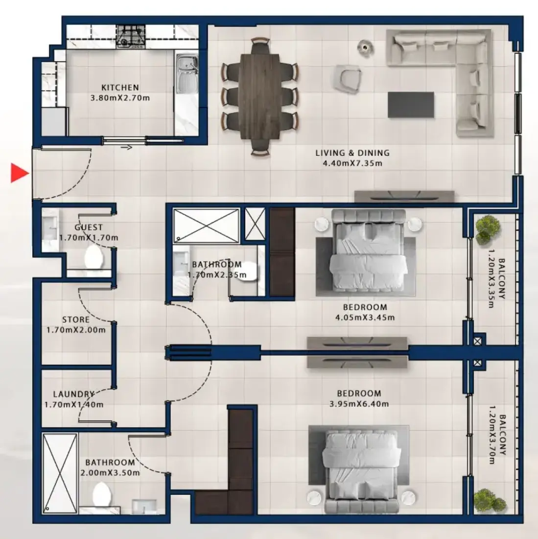 2 Bedrooms in Asayel Apartments at MJL