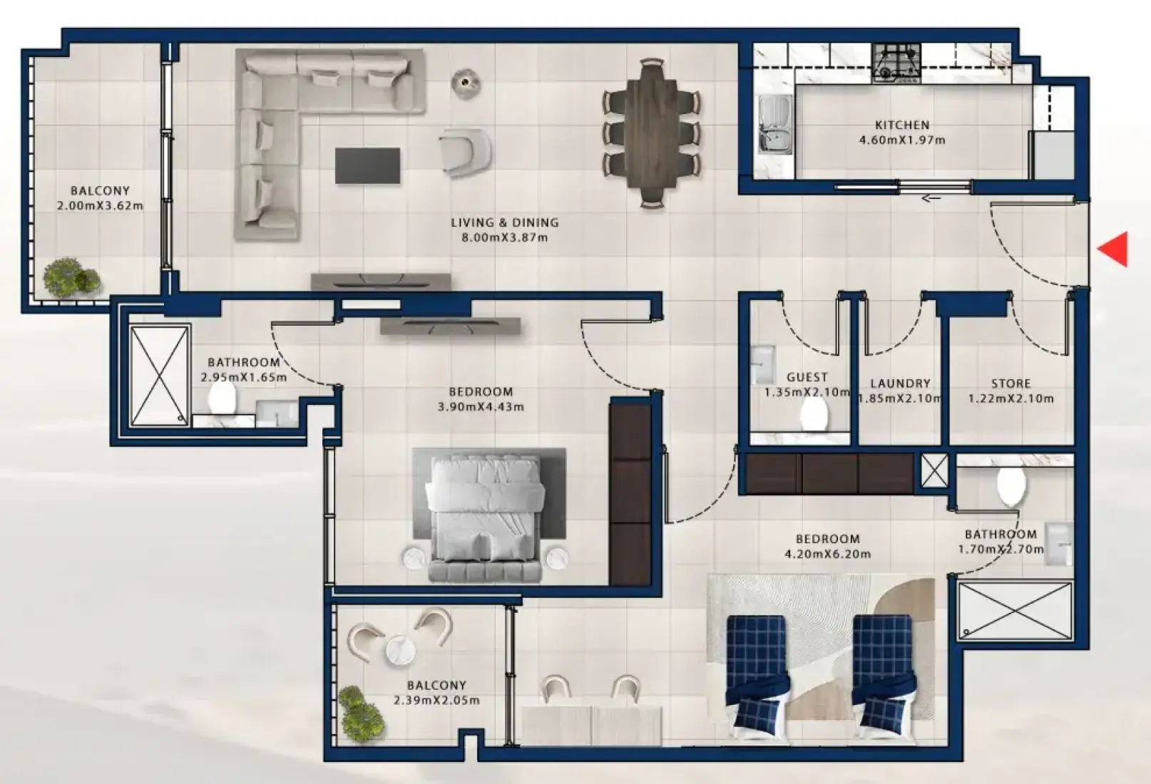 2 Bedrooms in Asayel Apartments at MJL
