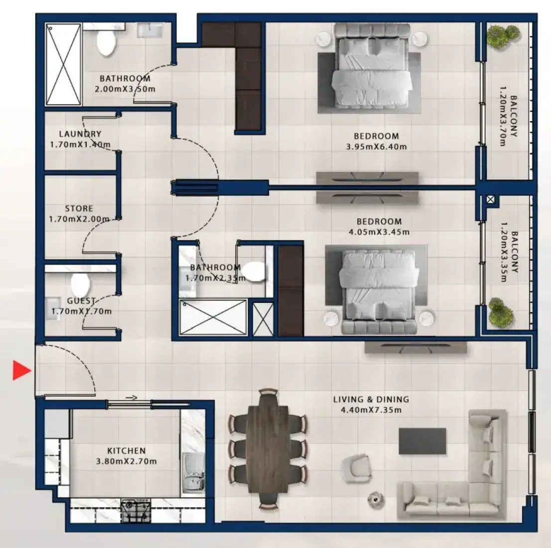 2 Bedrooms in Asayel Apartments at MJL