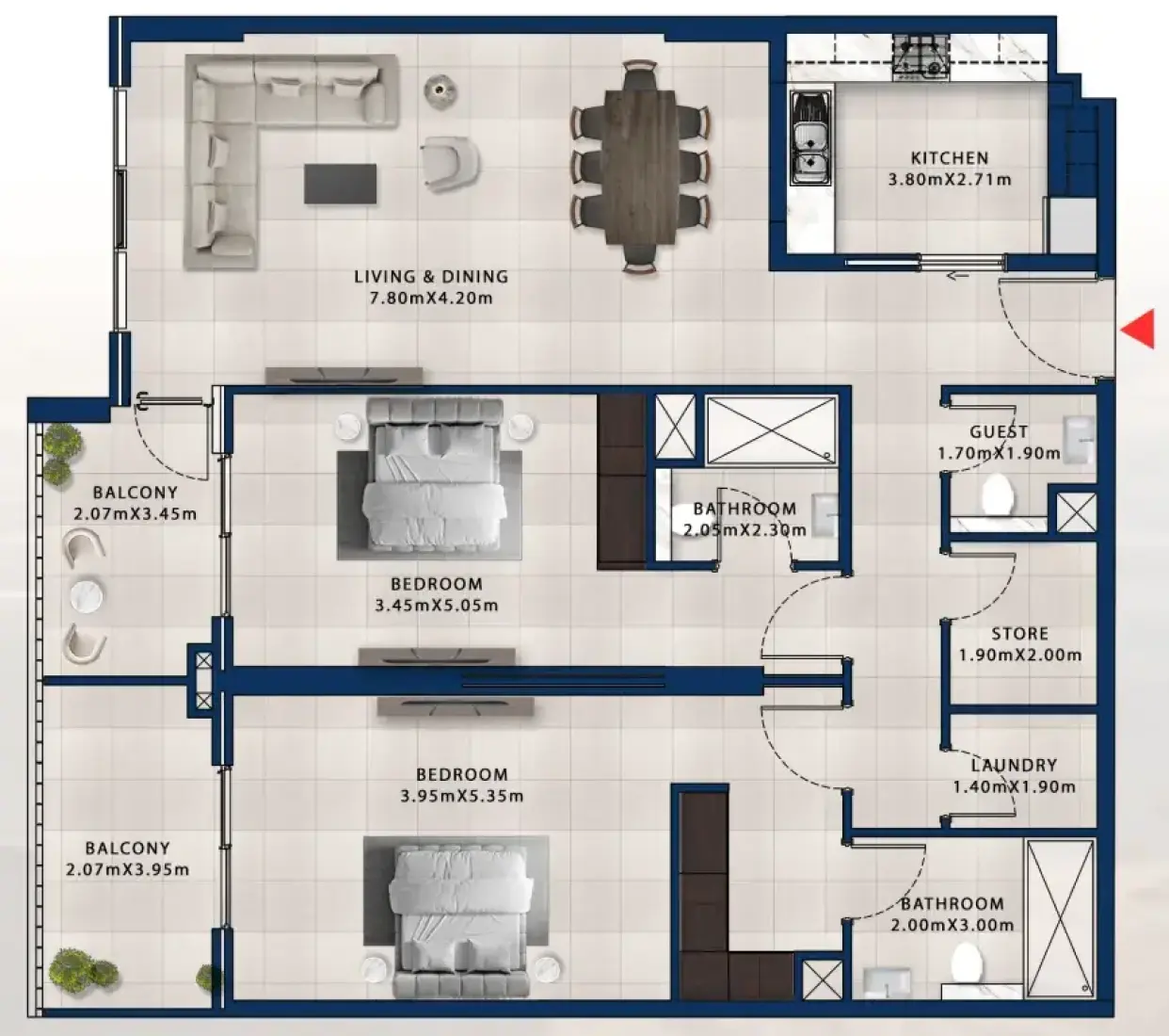 2 Bedrooms in Asayel Apartments at MJL