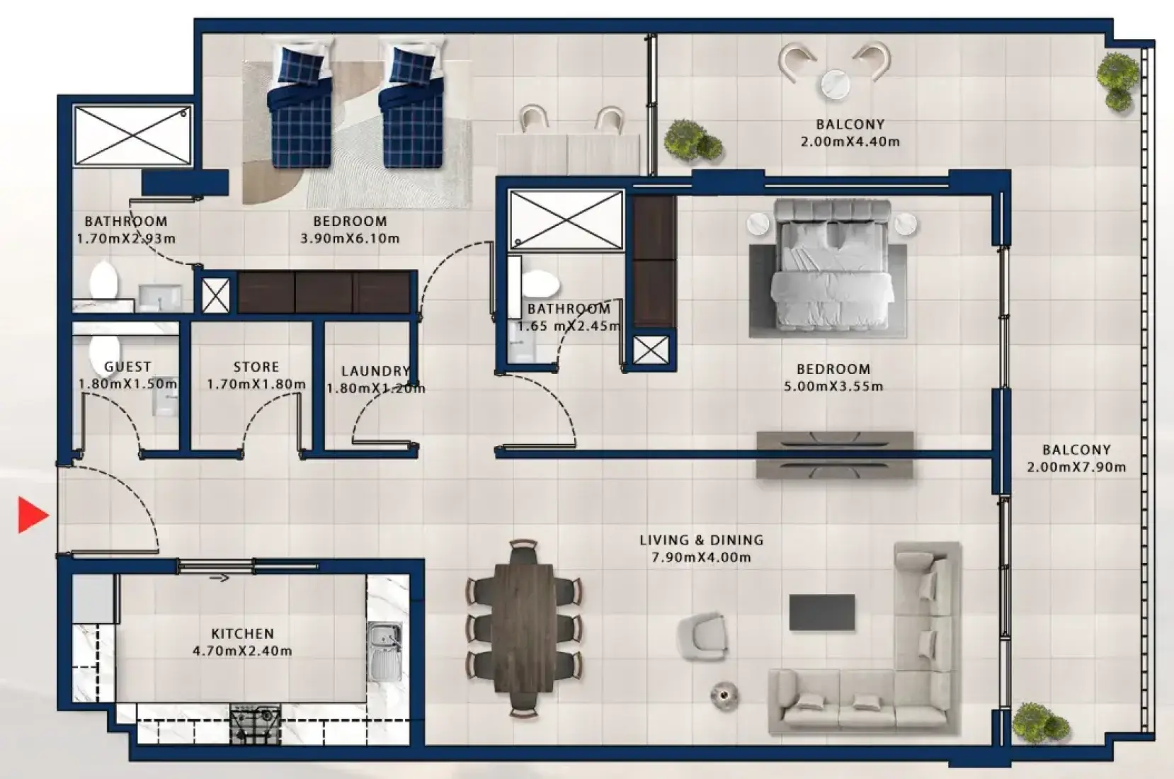 2 Bedrooms in Asayel Apartments at MJL