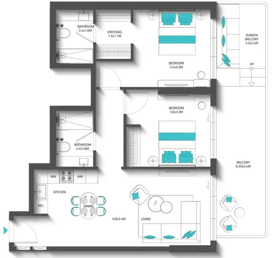 2 Bedrooms in REEF 996