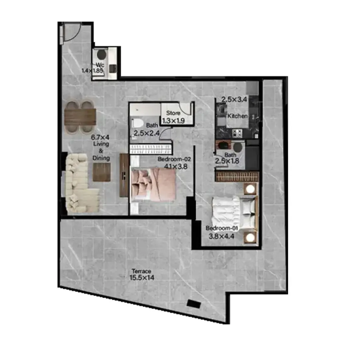 2 Bedrooms in Rose Gardens 2