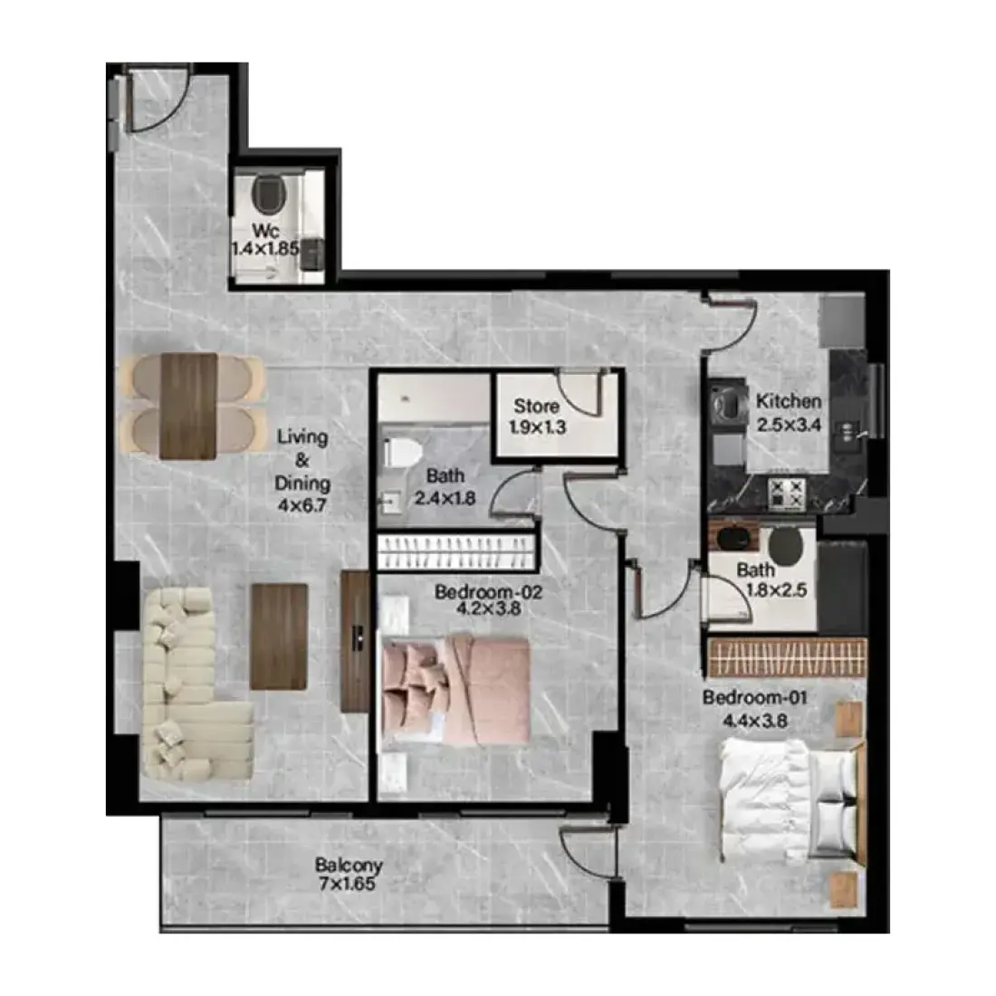 2 Bedrooms in Rose Gardens 2
