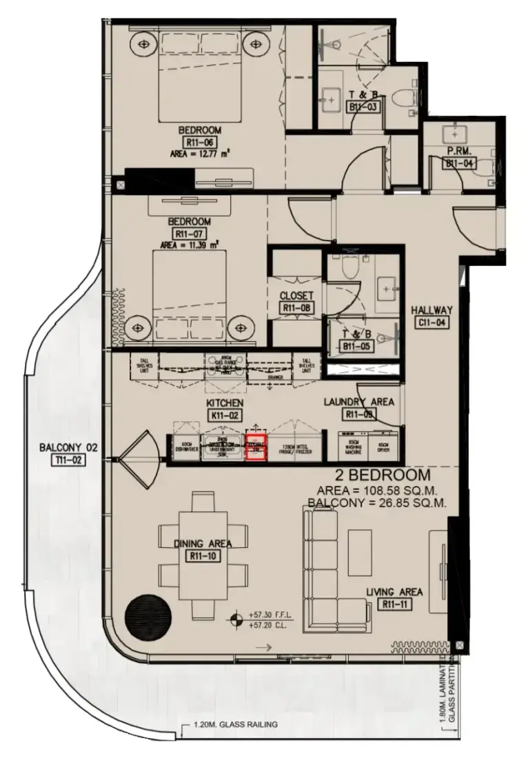 2 Bedrooms in Azha Millennium Residences