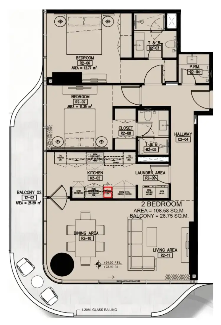 2 Bedrooms in Azha Millennium Residences