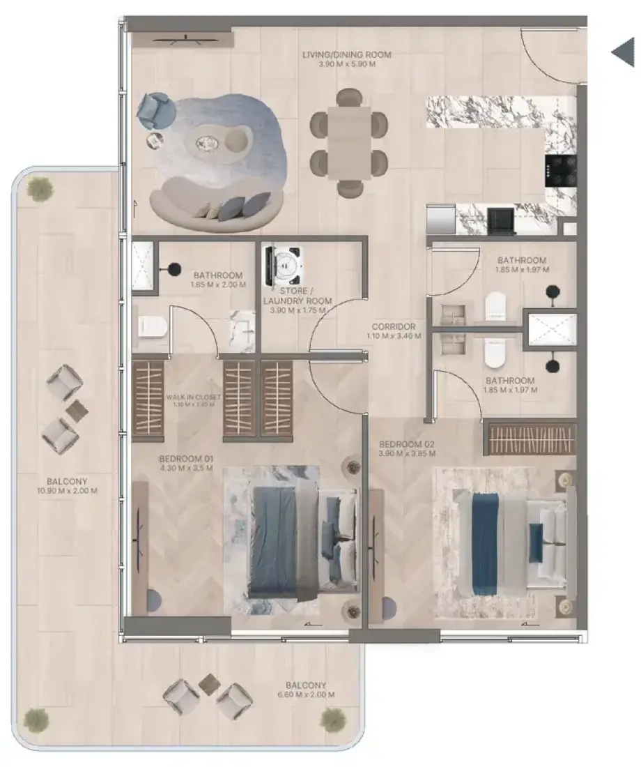2 Bedrooms in Meriden Beach Residences
