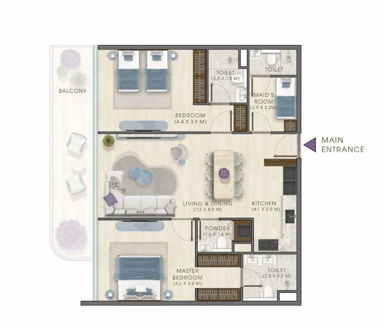 2 Bedrooms in Kaia Residences