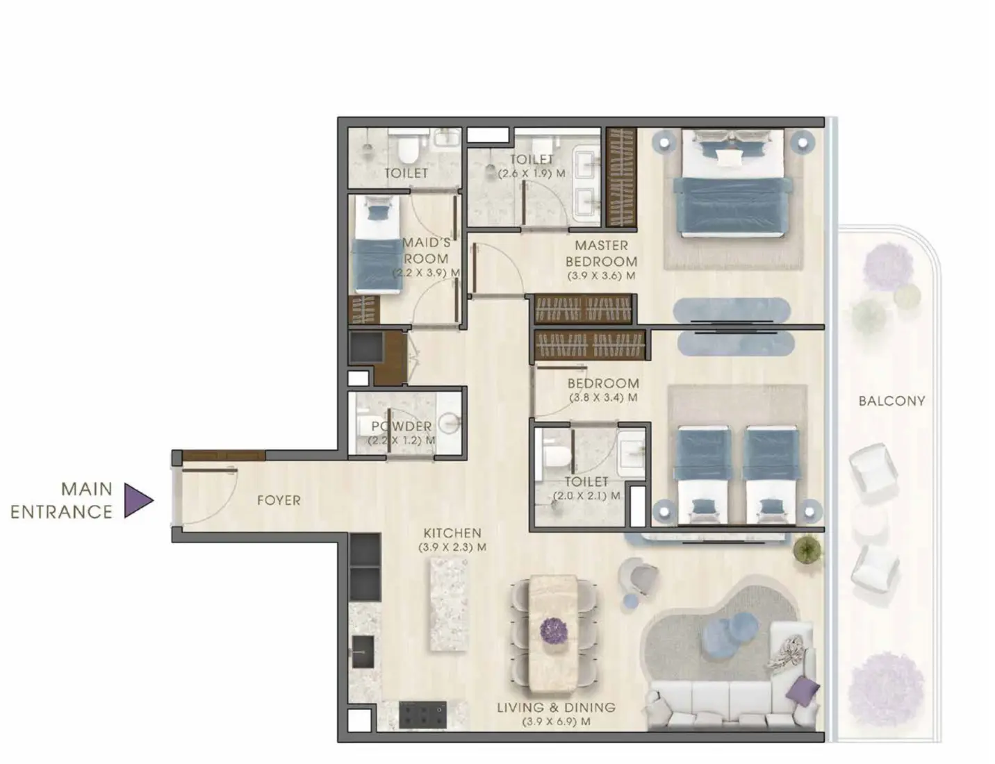 2 Bedrooms in Kaia Residences