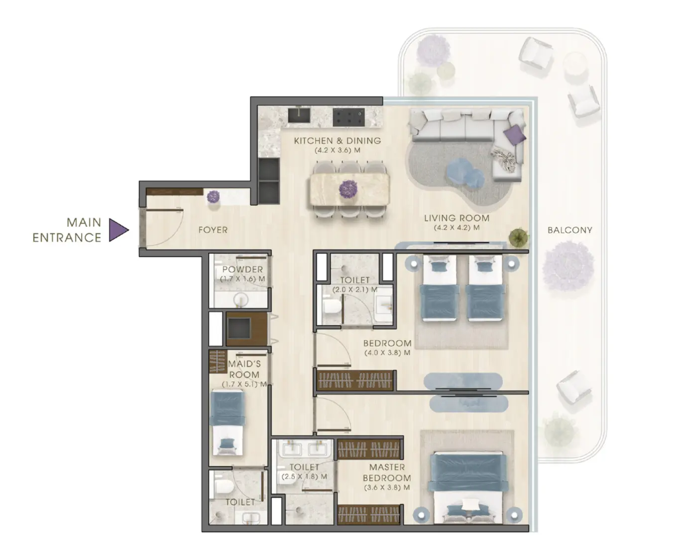 2 Bedrooms in Kaia Residences