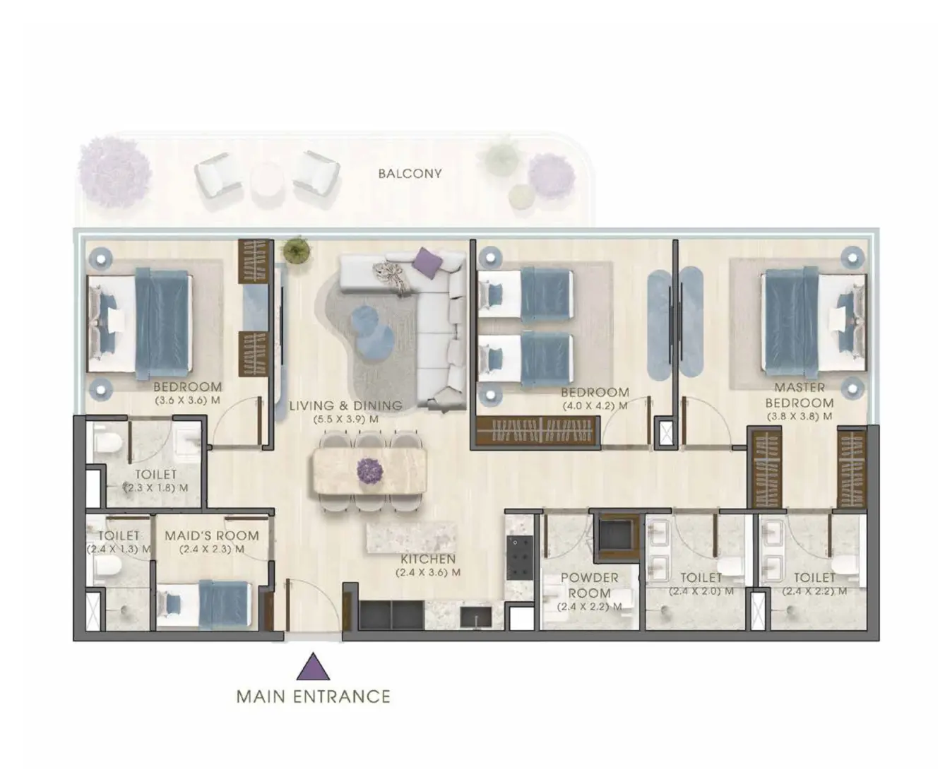 3 Bedrooms in Kaia Residences