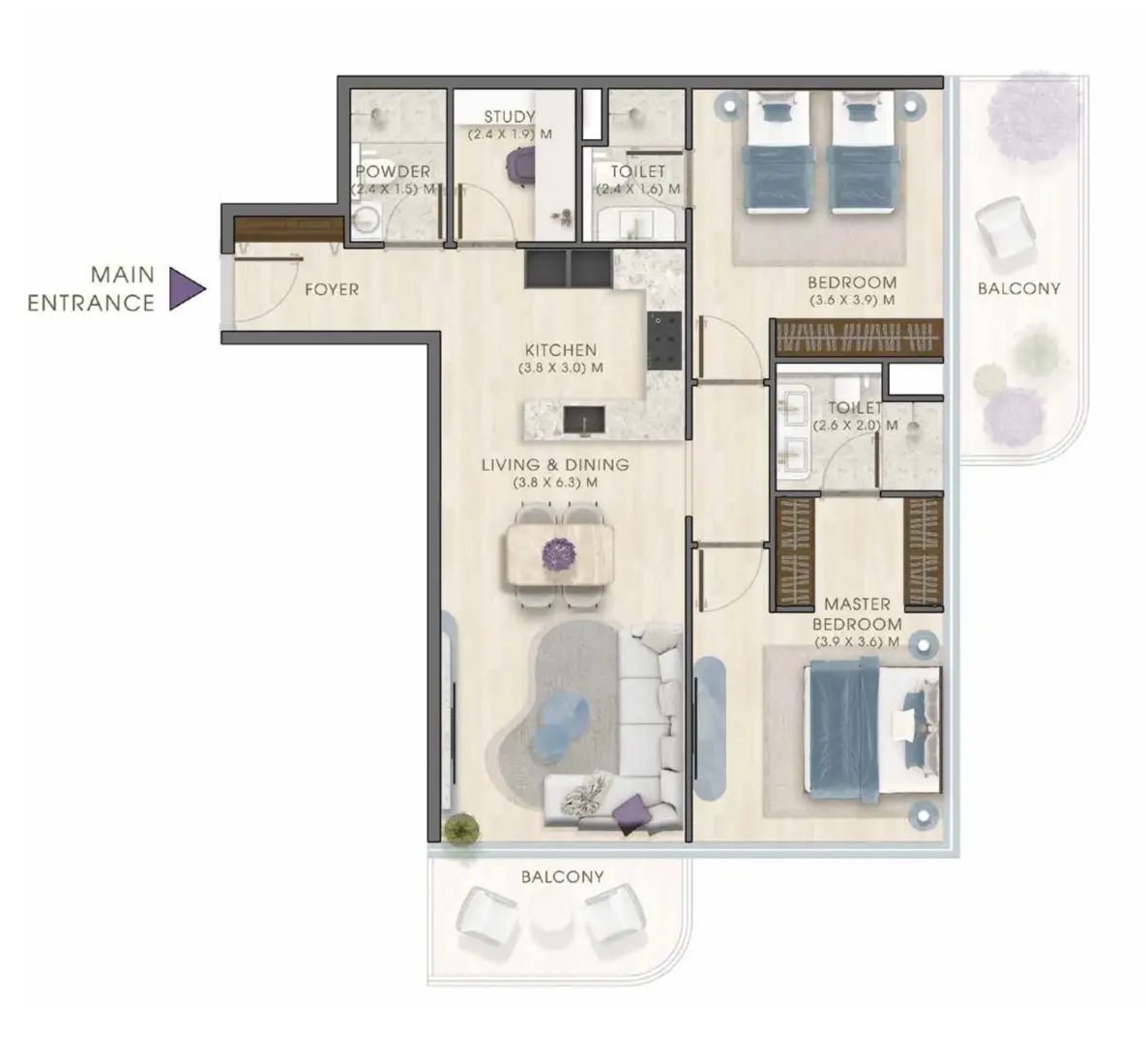 2 Bedrooms in Kaia Residences
