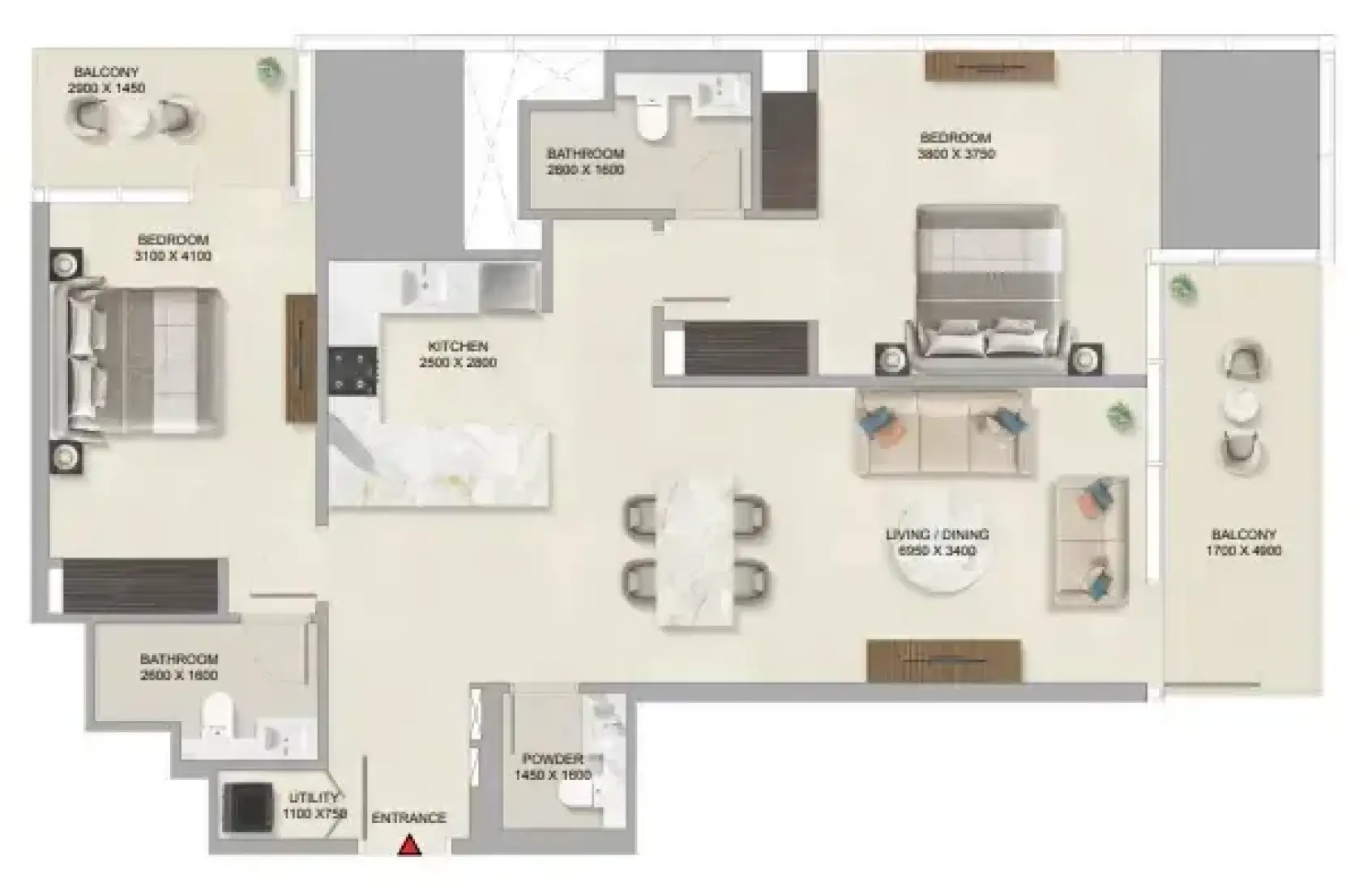 2 Bedrooms in Sobha Skyparks