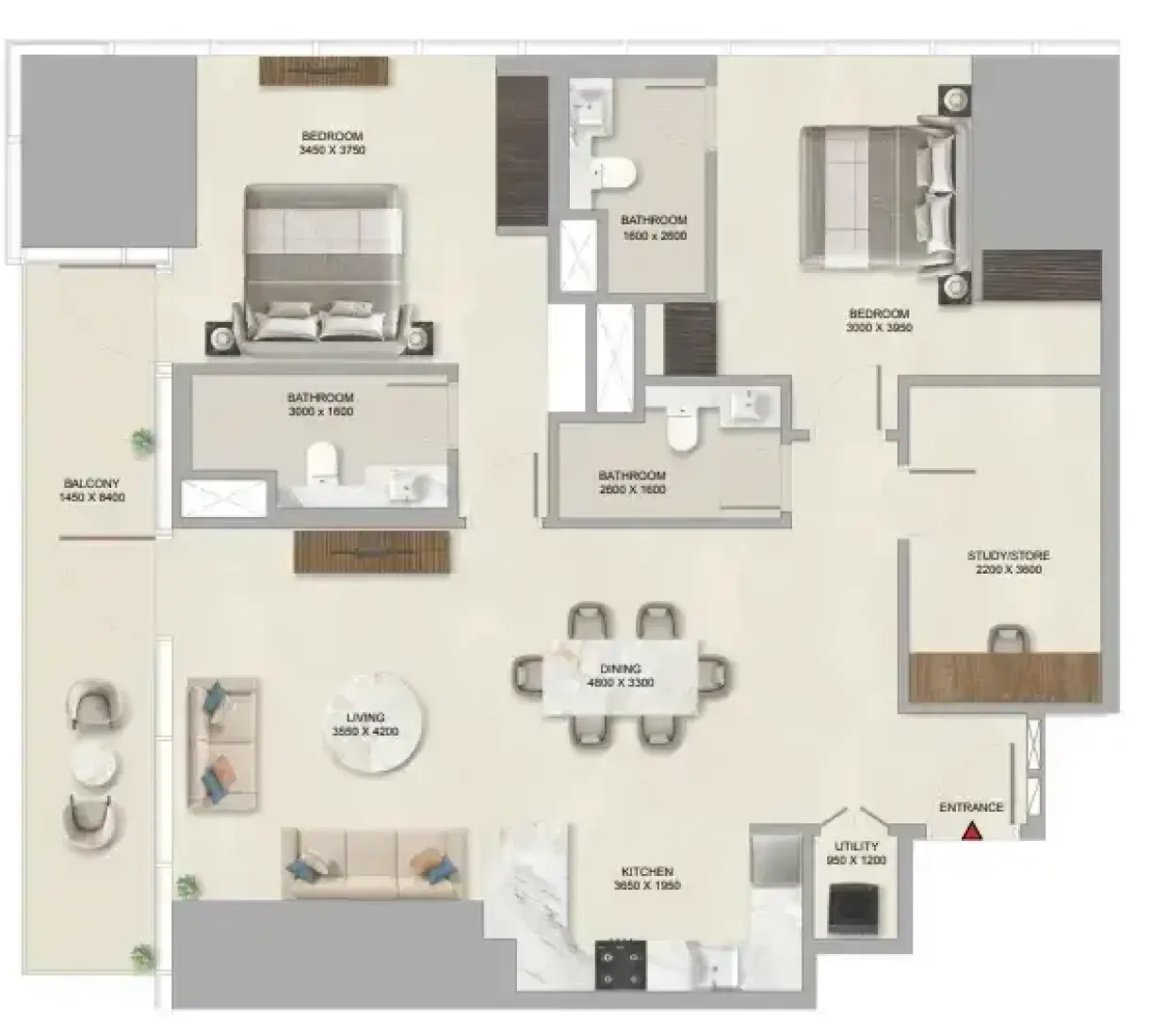 2 Bedrooms in Sobha Skyparks
