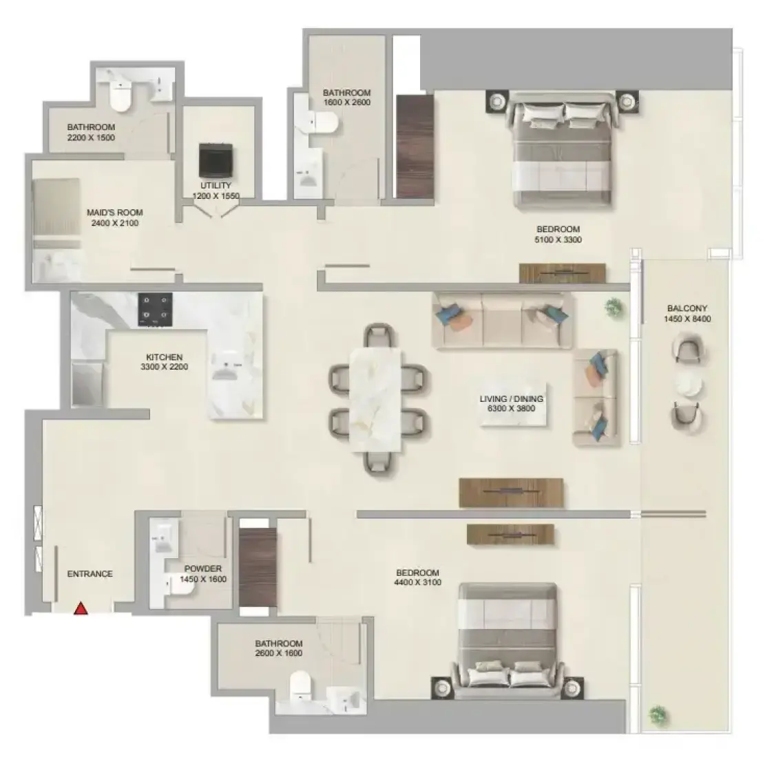 2 Bedrooms in Sobha Skyparks