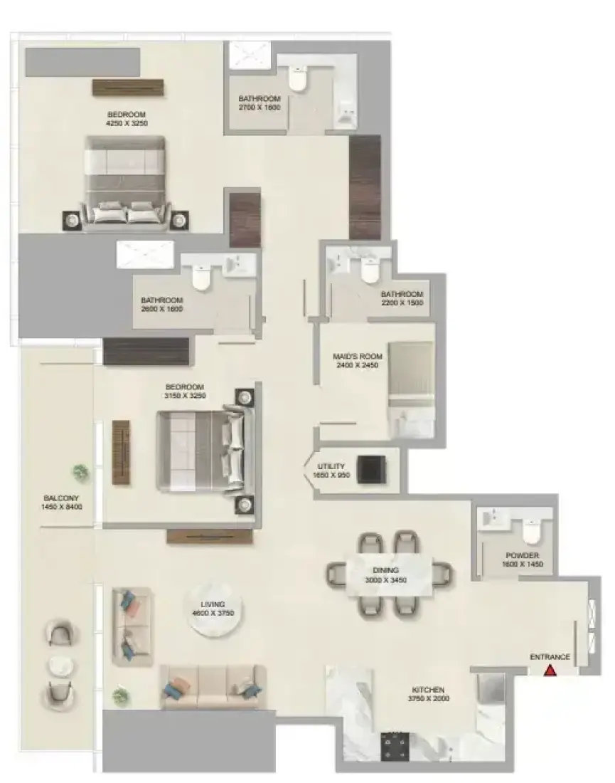 2 Bedrooms in Sobha Skyparks