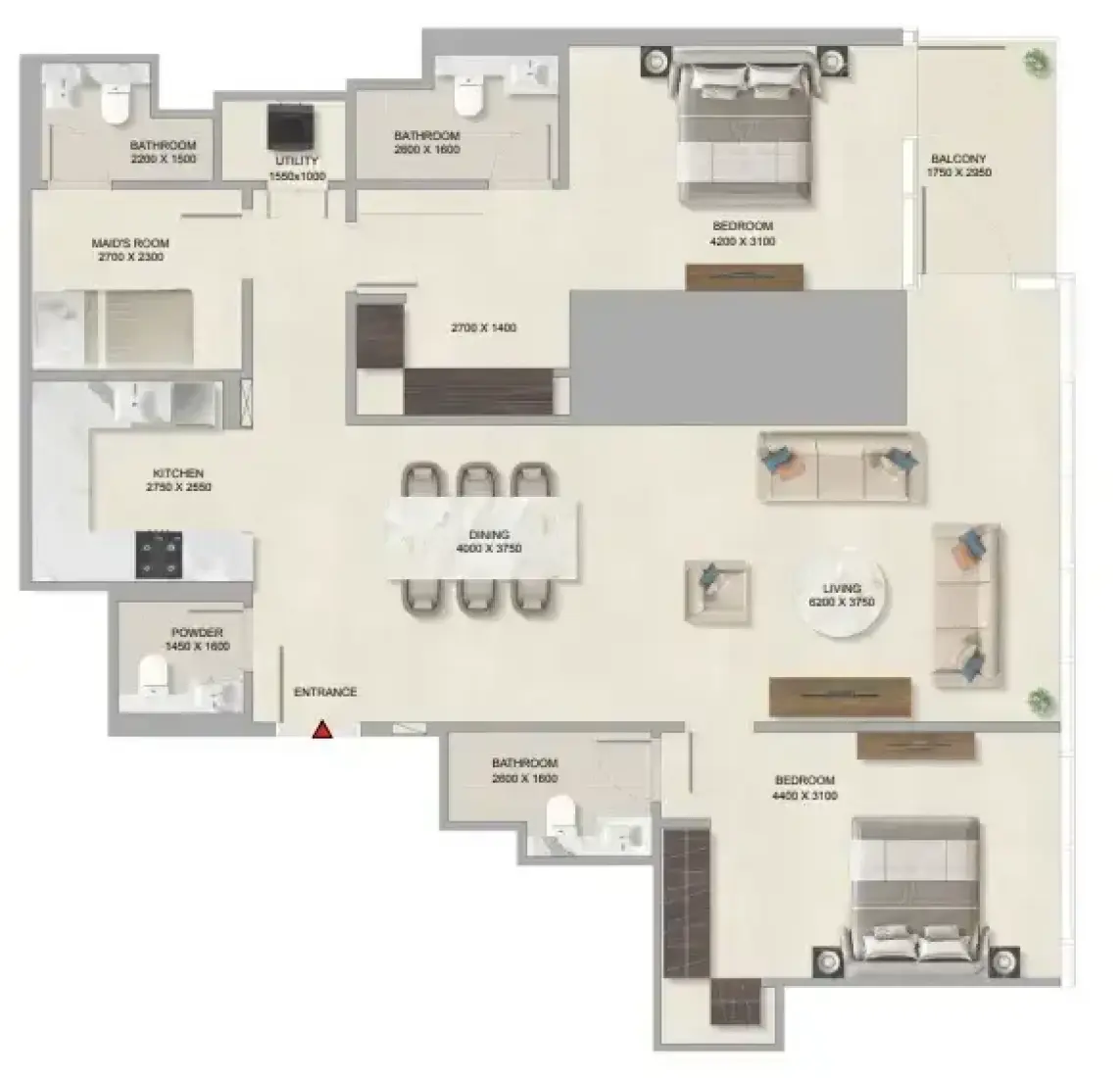 2 Bedrooms in Sobha Skyparks
