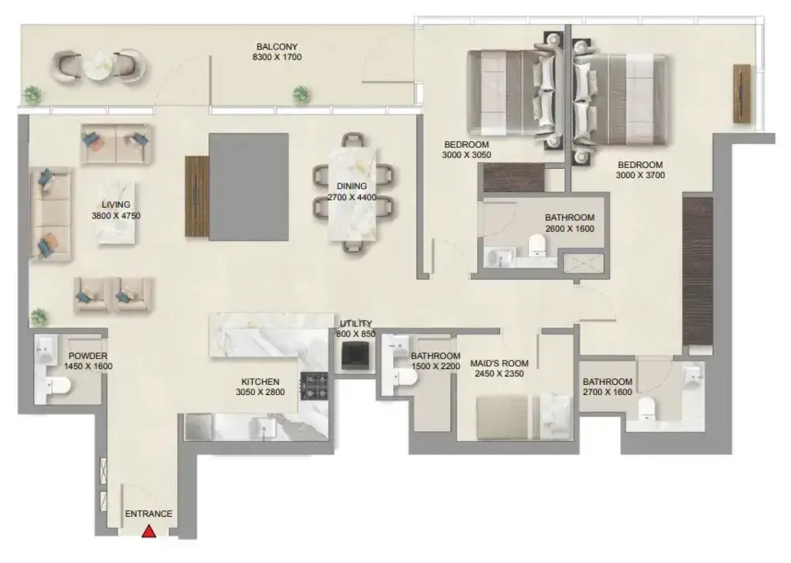 2 Bedrooms in Sobha Skyparks