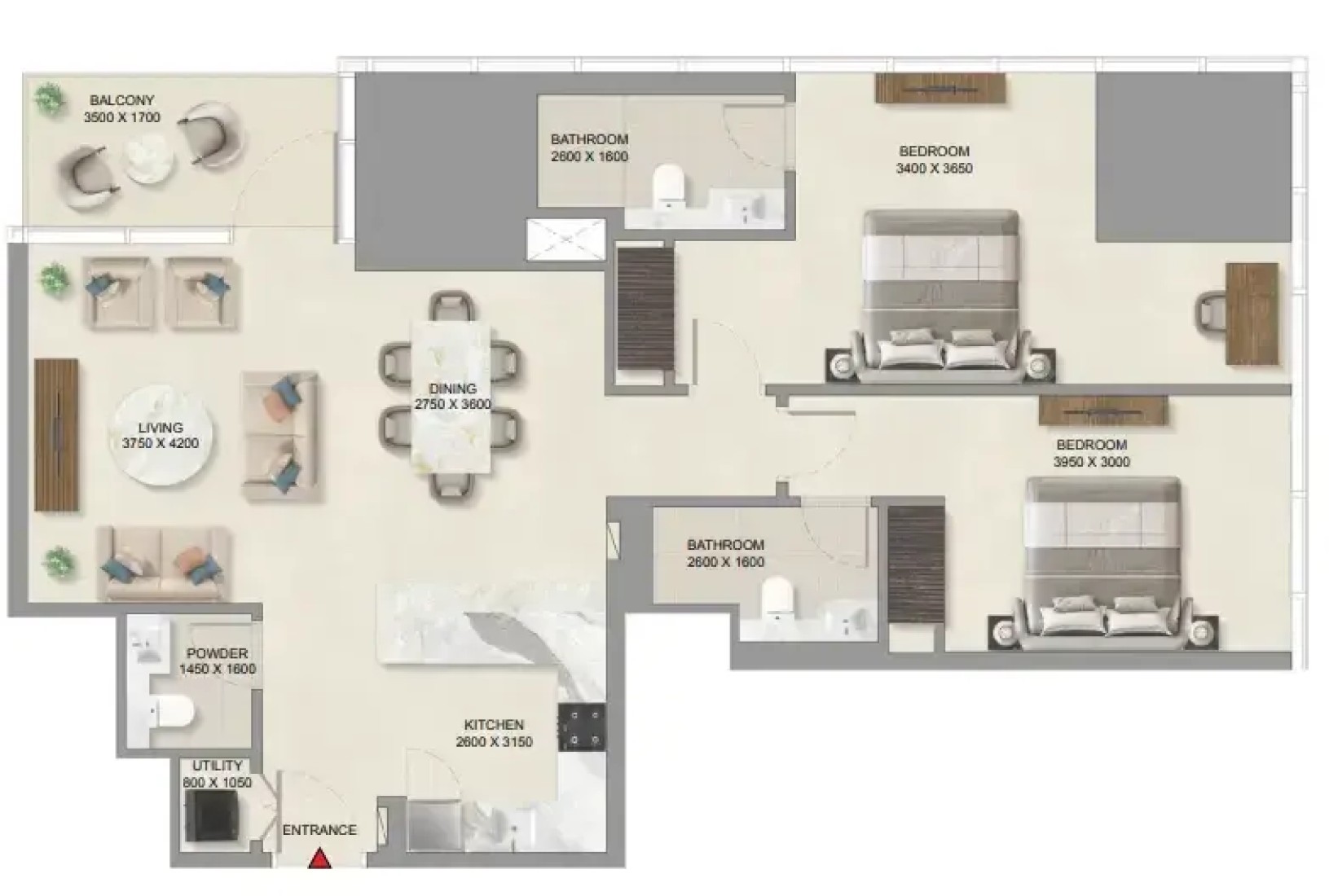 2 Bedrooms in Sobha Skyparks