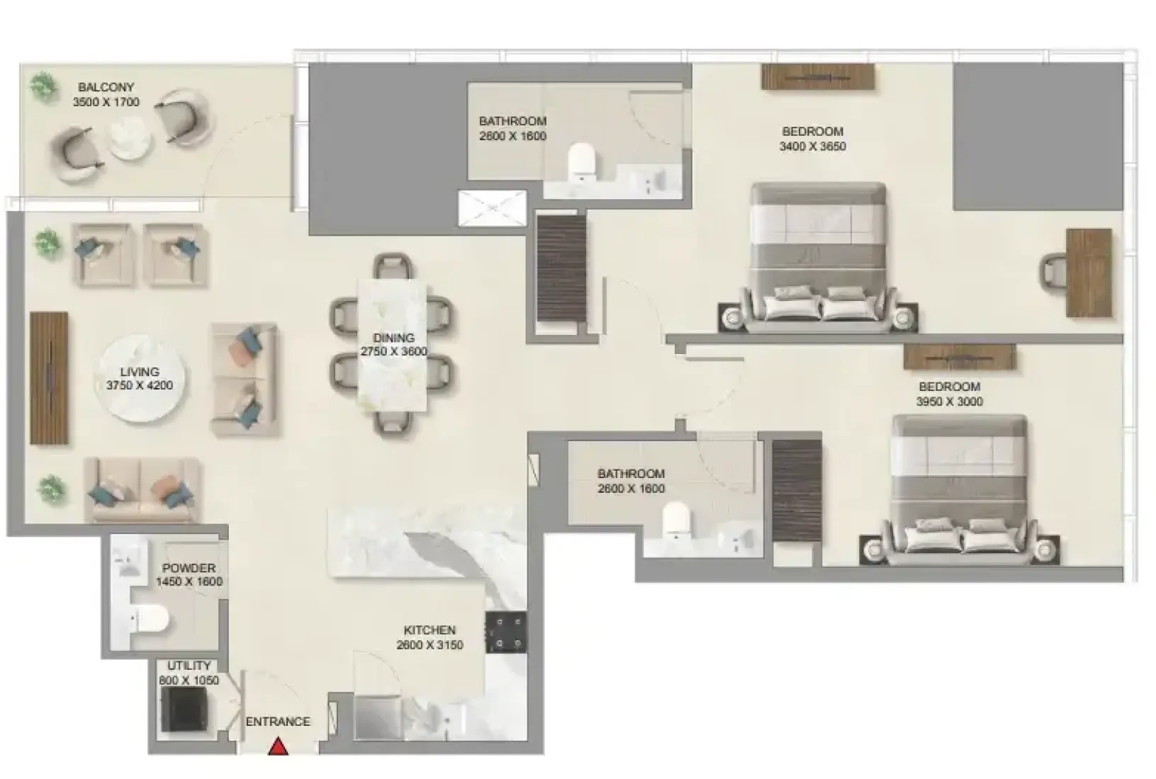 2 Bedrooms in Sobha Skyparks