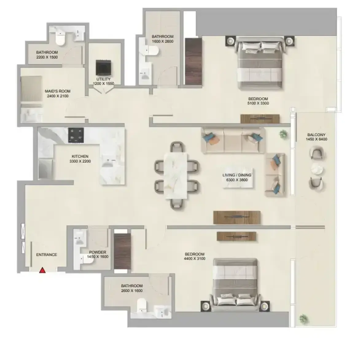 2 Bedrooms in Sobha Skyparks